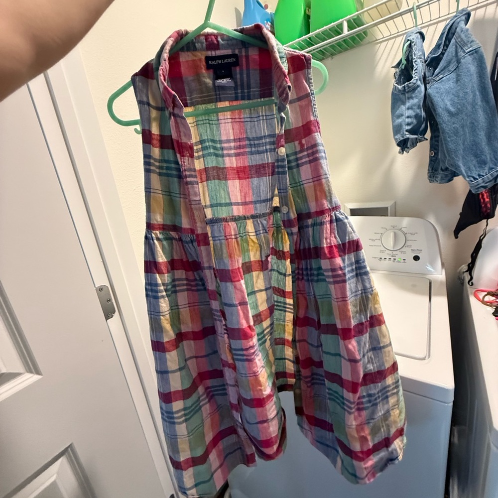 Ralph Lauren Multi-Color Madras Plaid Shirt Dress - Size 6 - 100% Cotton